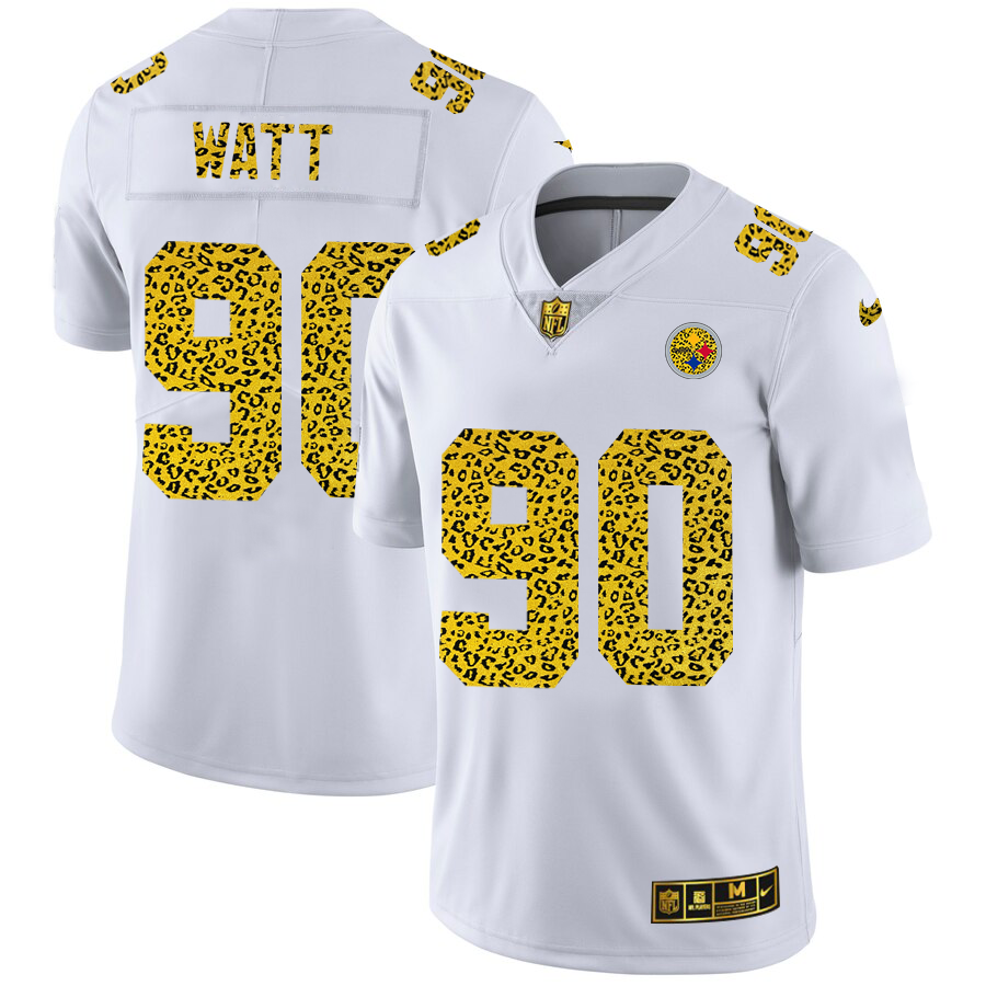 Pittsburgh Steelers #90 T.J. Watt Men Nike Flocked Leopard Print Vapor Limited NFL Jersey White->seattle seahawks->NFL Jersey